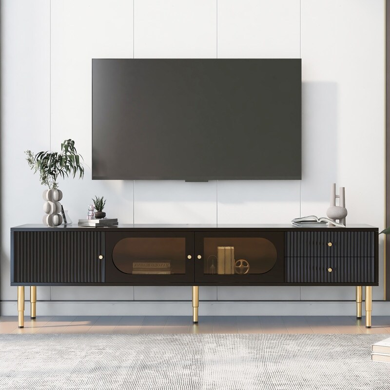 TV Stand for TVs up to 80''  Entertainment Center with Multifunctional Storage Space  TV Cabinet with 2 Drawers