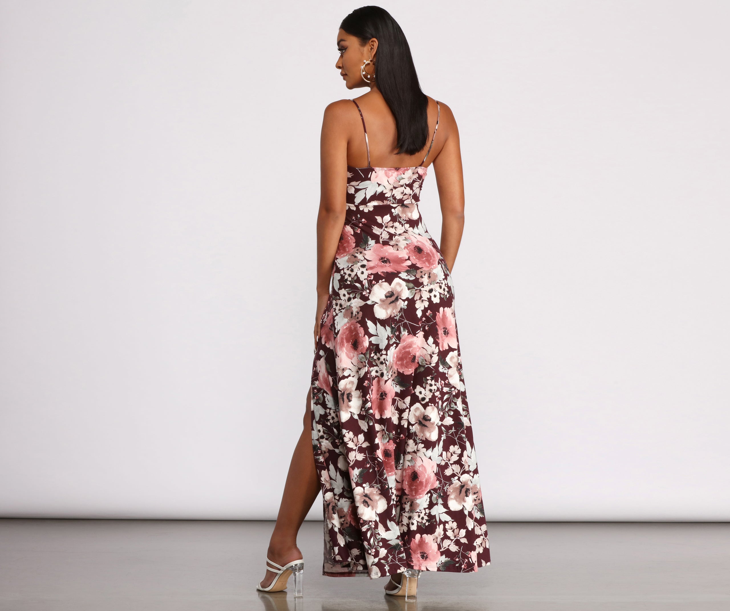 High Slit Floral Knit Maxi Dress