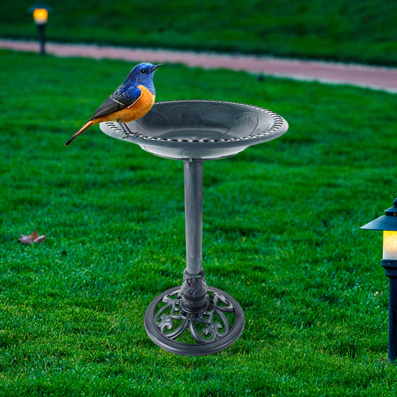 Outdoor Bird Bath Antique Style Flower Design Lightweight Weather Resistant Standing Birdbaths for Patio Lawn Balcony Courtyard Ornament Green