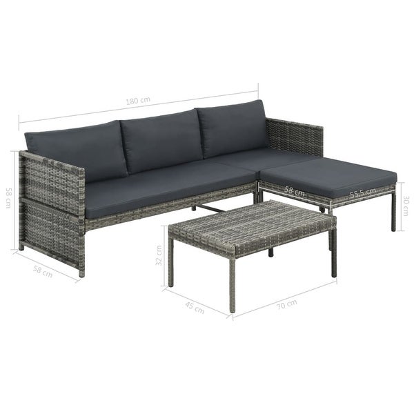 3 Piece Patio Lounge Set with Cushions Poly Rattan Gray - Overstock - 36363832