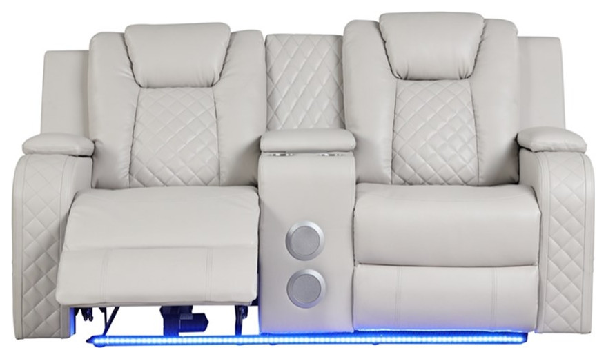 Benz LED  ampPower Reclining Loveseat Made With Faux Leather in Ice/ White   Contemporary   Loveseats   by Homesquare  Houzz