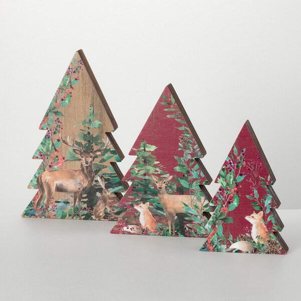 10H，12H and 14H Sullivans Christmas Deer Tabletop Christmas Trees Set of 3，Multicolor