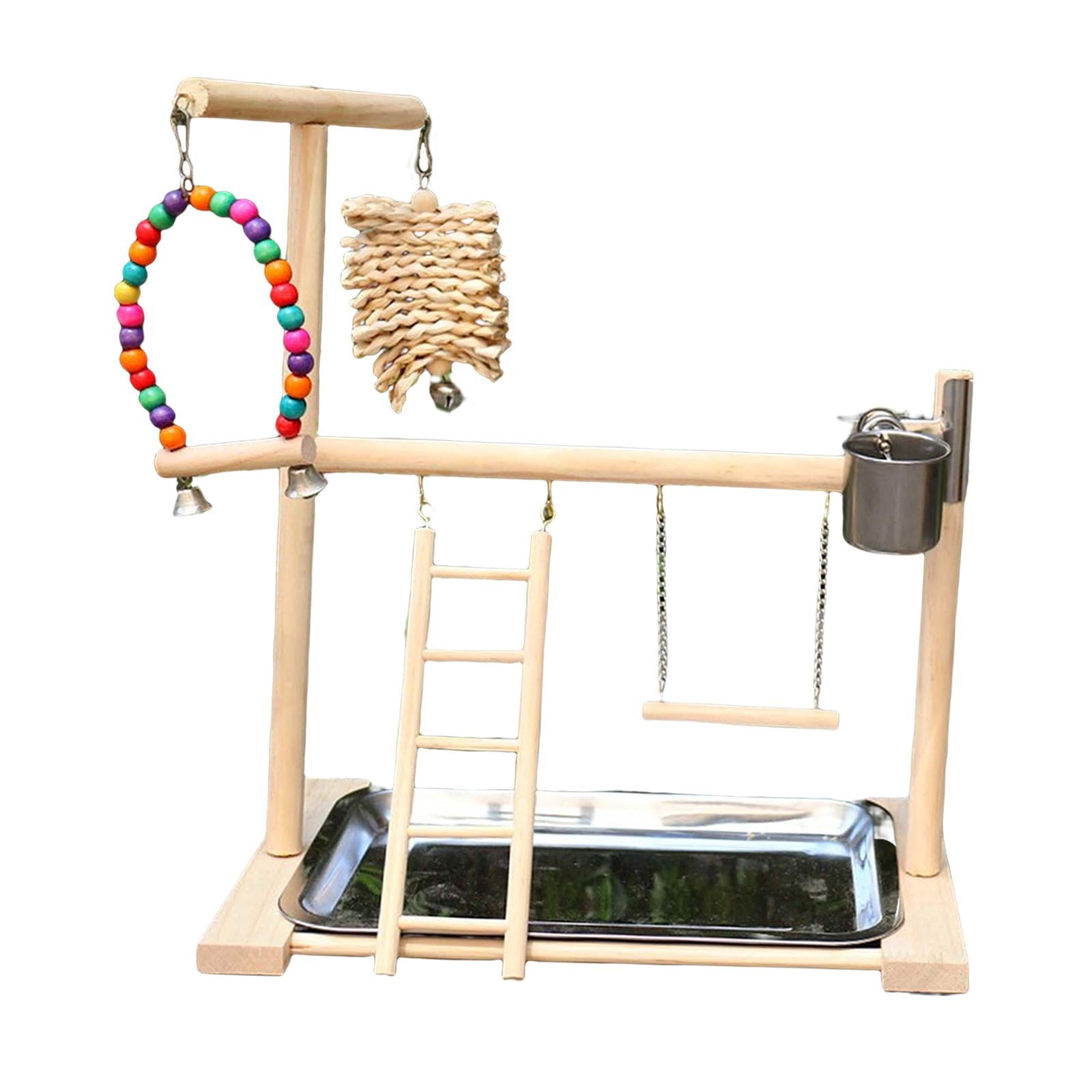 Pet Parrot Playstand Bird Playground with Feeder Wood Perch Bird Gym Bird Playpen Climbing Ladder Toys for Budgie Cockatiel Parakeet