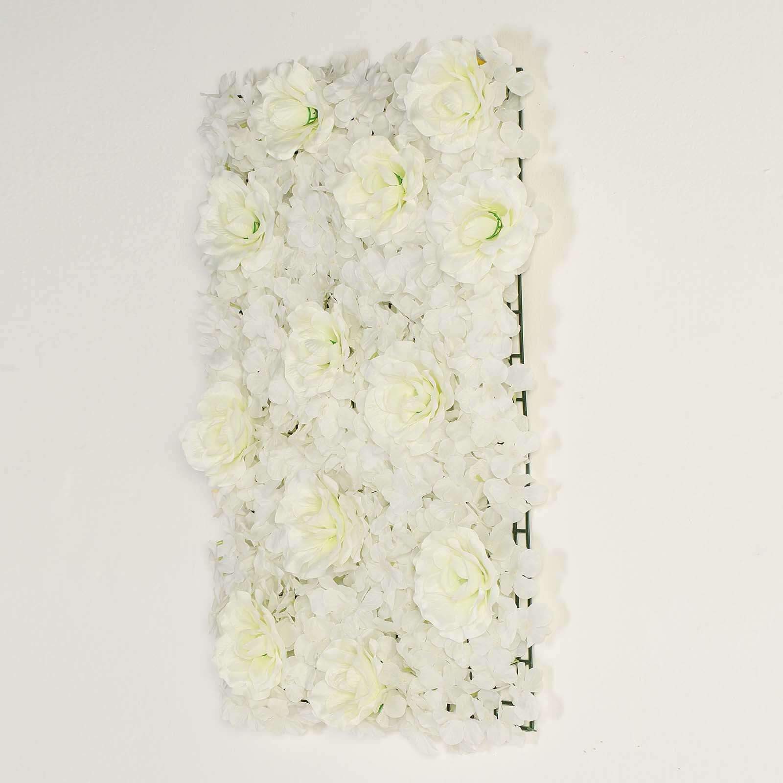 Cream 3D Silk Rose and Hydrangea Flower Wall Mat Backdrop - 4 Artificial Panels 11 Sq ft.