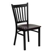 Emma and Oliver Black Vertical Back Metal Restaurant Chair - Burgundy Vinyl Seat