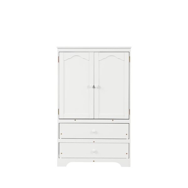 Cute Children's Wardrobe Side Cabinet 2 Doors with 1 Clothes Rail， 1 Shelf， 2 Drawers， Anti-Falling Hardware - - 36073581