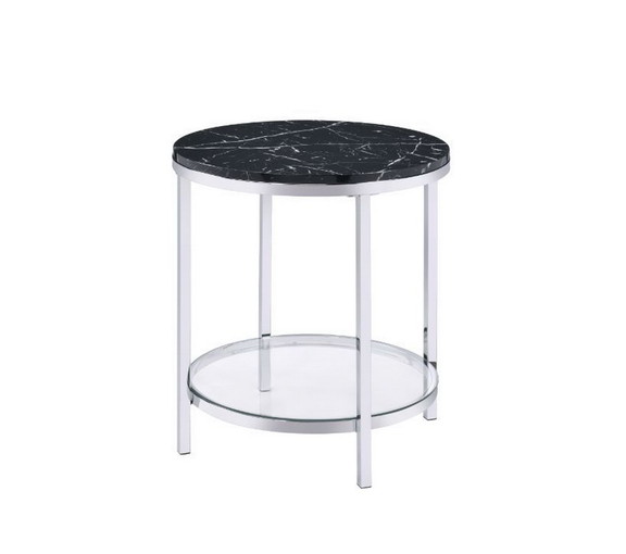 ACME Virlana End Table  Faux Black Marble   Chrome...