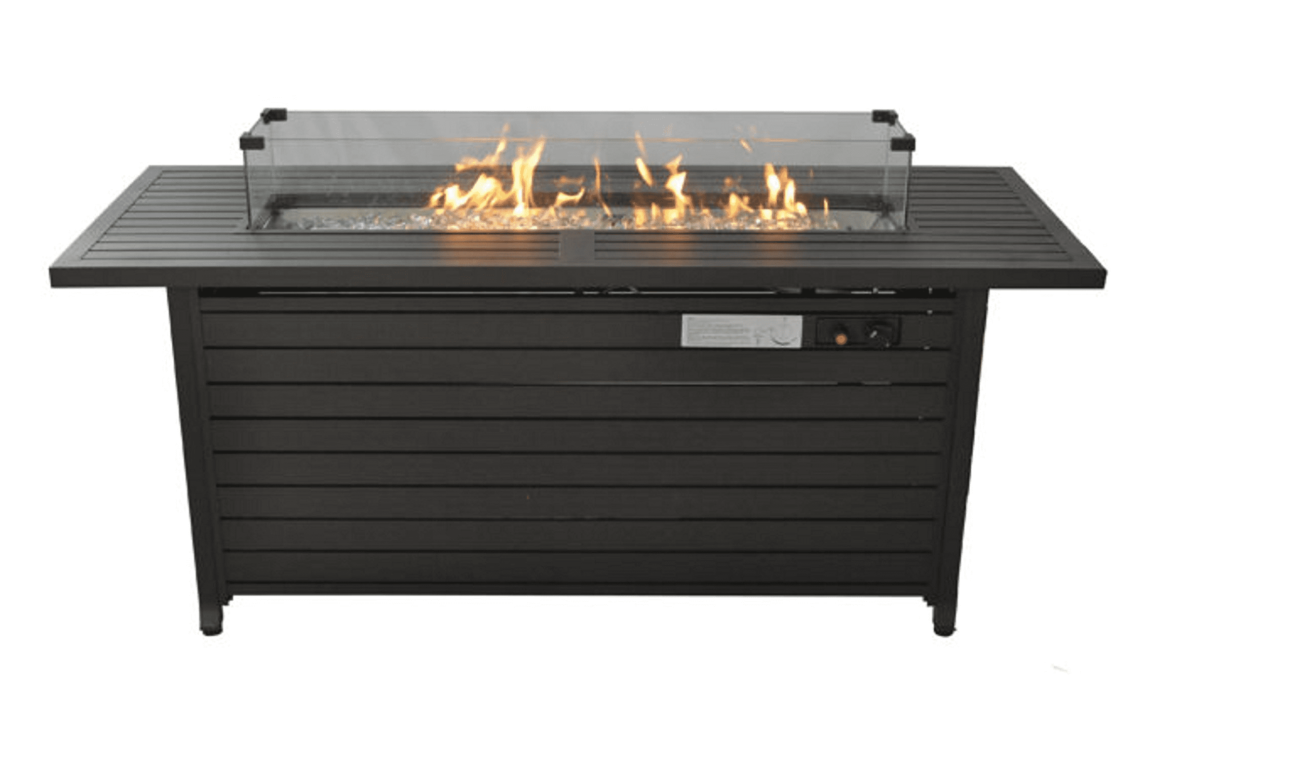 Meterk 57in Outdoor Gas Propane Fire Pits Table, Aluminum, 50000BTU Firepit Fireplace Dinning Table with Lid, Fire Glass, Retangular, ETL Certification, for Garden Backyard Deck Patio-hammered blac