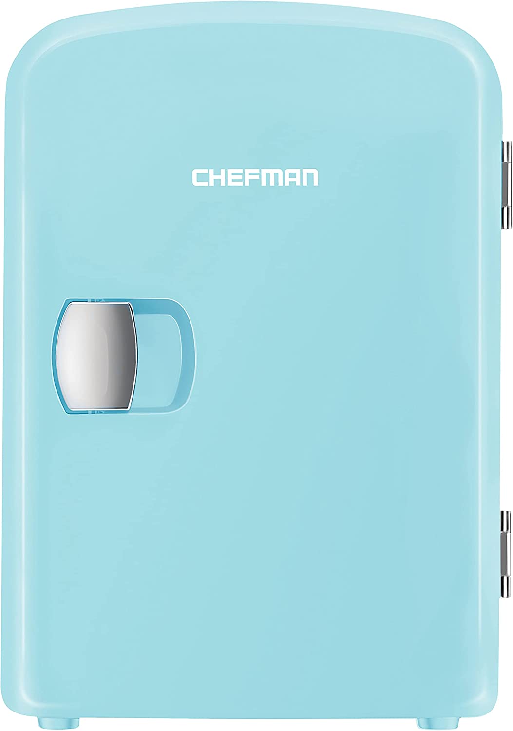 Chefman Mini Portable Blue Personal Fridge Cools Or Heats and Provides Compact Storage For Skincare， Snacks， Or 6 12oz Cans W/ A Lightweight 4-liter Capacity To Take On The Go