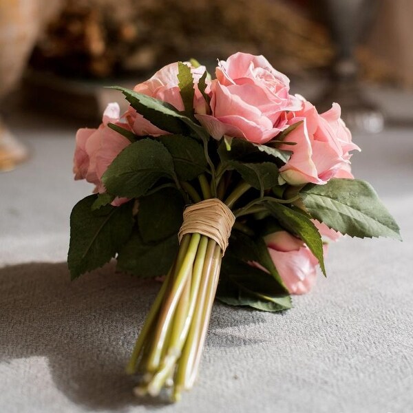 RusticReach Light Pink Purple White Silk Small Rose Bouquet