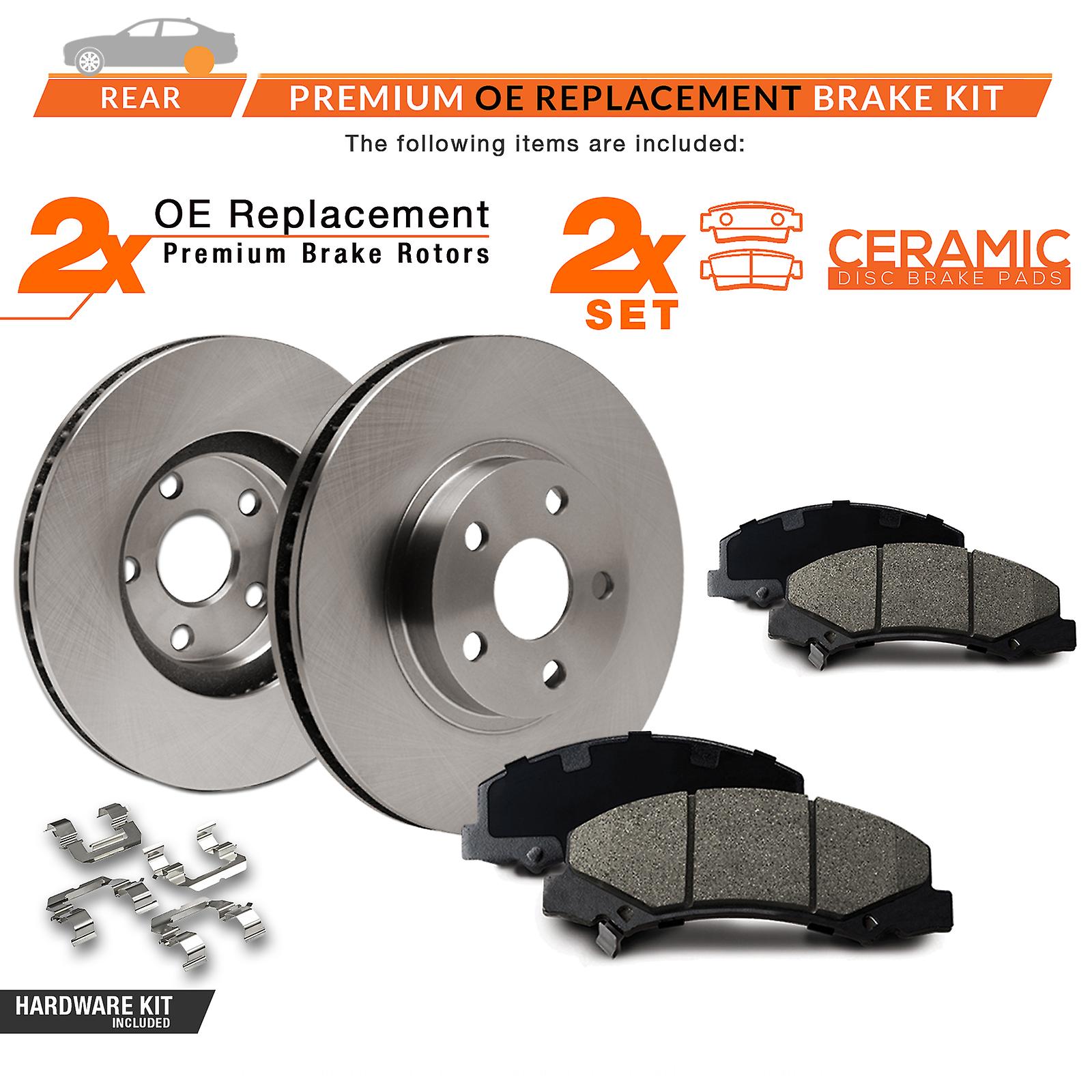 [REAR KIT] OE Replacement Brake Rotors with Ceramic Pads and Hardware Kit