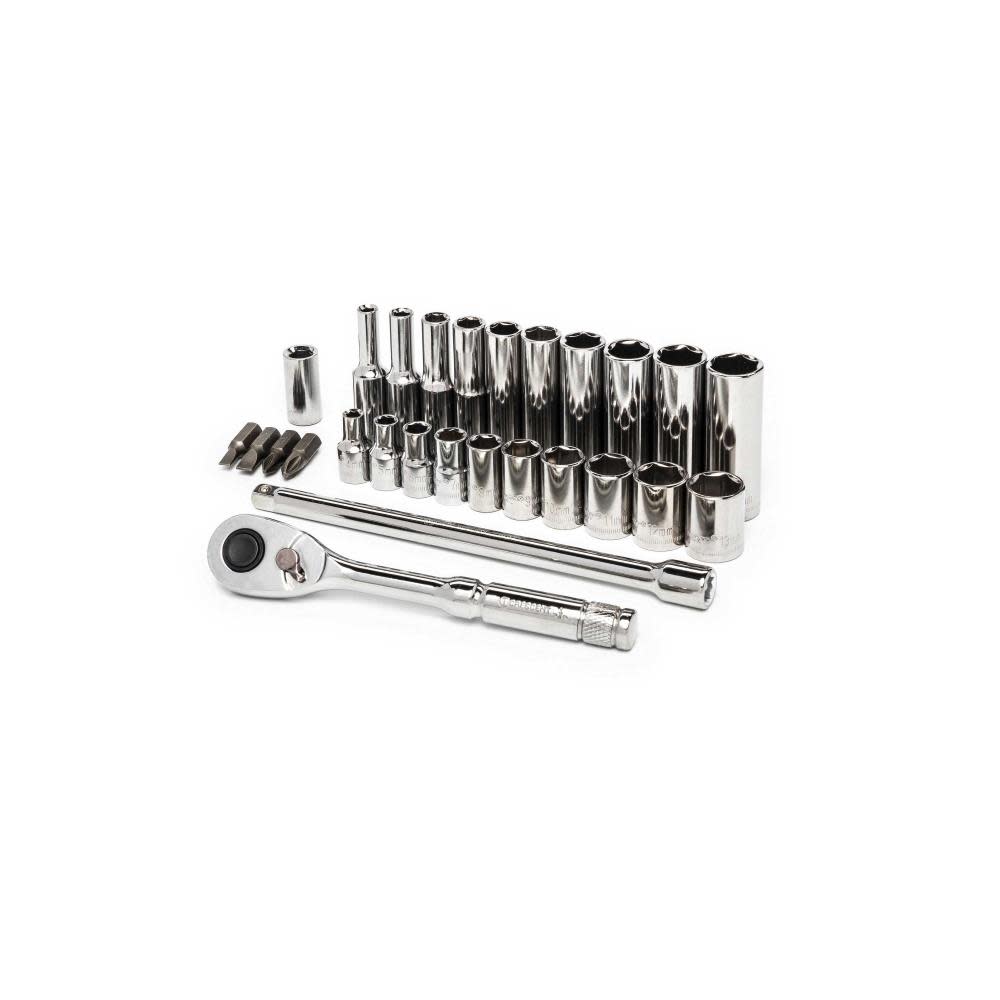 27 Pc 1/4 Drive 6 Point Standard and Deep Metric Mechanics Tool Set