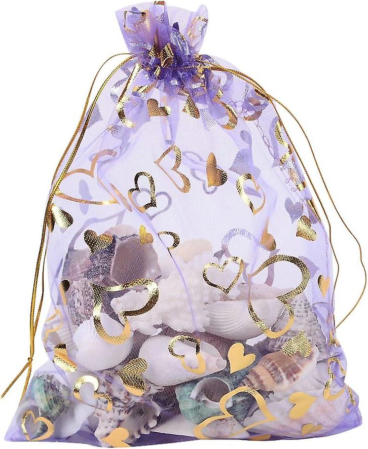 Pandahall 100 Pcs 5x7 Inches Heart Printed Mediumpurple Organza Bags Jewelry Pouch Bags Organza Drawstring Pouches Wedding Favors Bag Candy Gift Bags