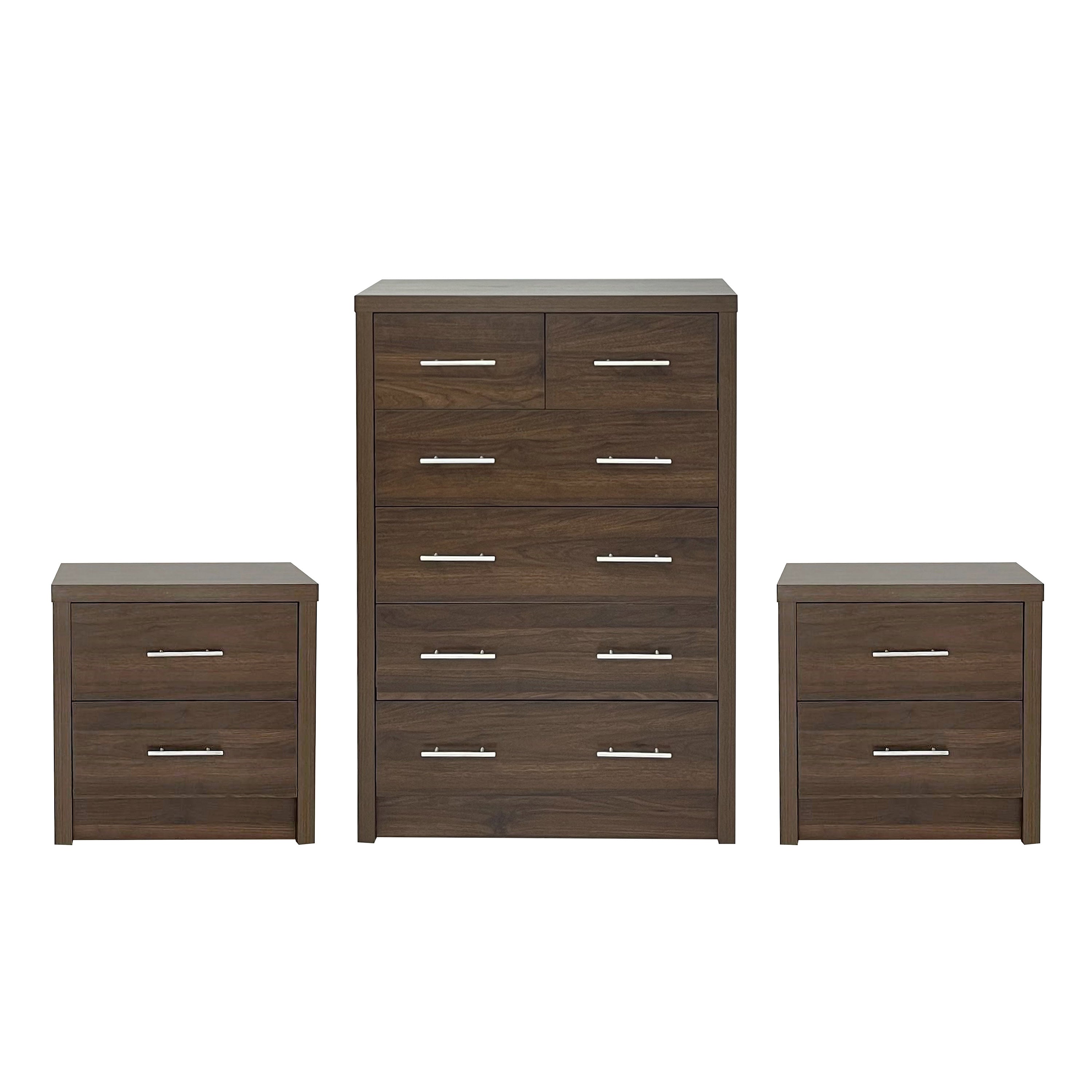 Marlette Modern 3 Piece 6 Drawer Dresser and Nightstand Bedroom Set