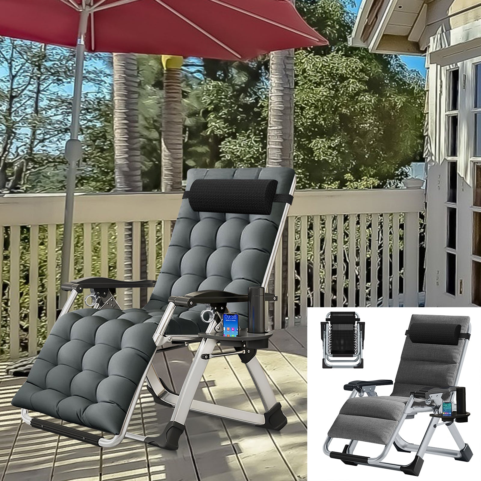 Lilypelle Zero Gravity Chair with Breathable Mat&Tray Outdoor Lounge Chair Reclining Folding Chaise for Patio Lawn Beach Pool