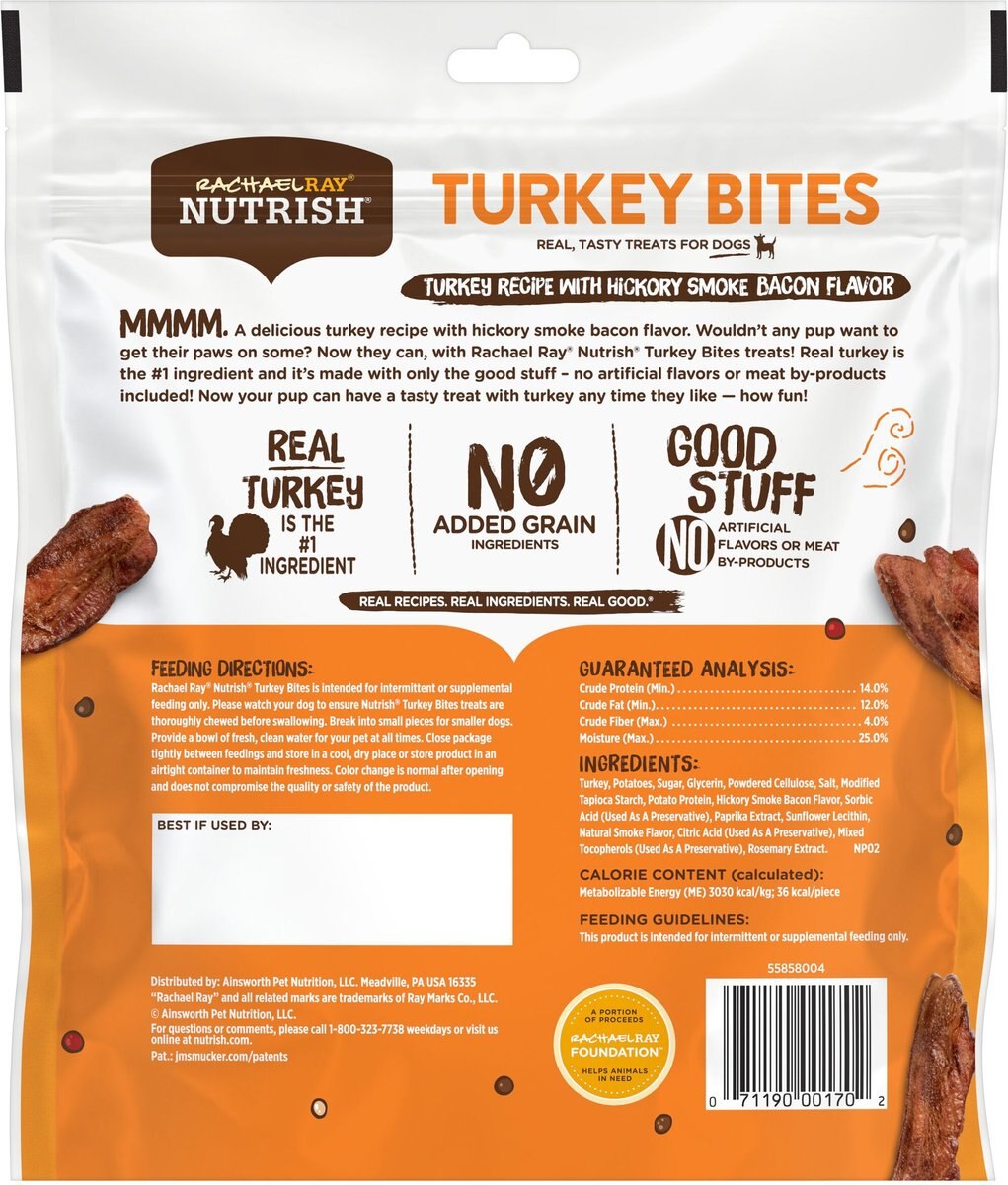 Rachael Ray Nutrish Turkey Bites Hickory Smoke Bacon Recipe Grain-Free Dog Treats