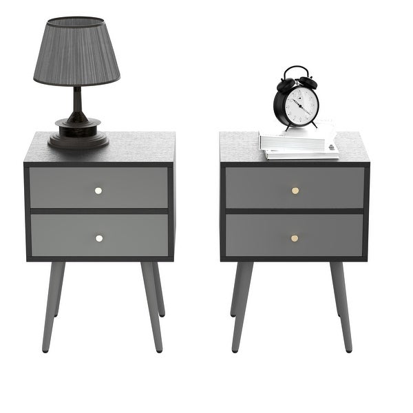 Set of 2 Modern Bedside Tables， Nightstand with Storage Drawer Chic Sofa Table for Bedroom Living Room Office