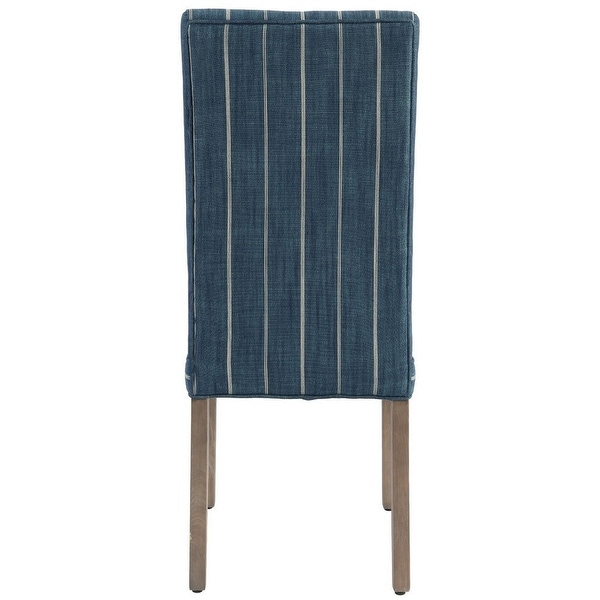 19 Inch Parson Style Dining Chair， Fabric， Stripes， Set of 2， Blue， Brown - 24 L x 19 W x 43 H Inches