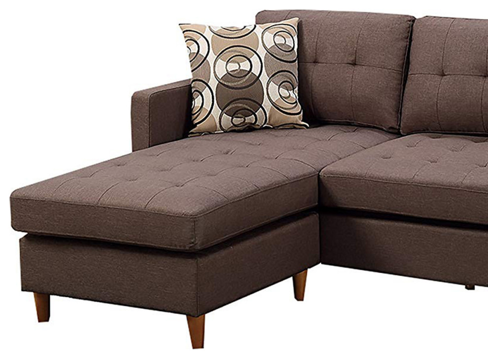 Polyfiber 2 Pieces Sectional With Pillows In Brown   Midcentury   Sectional Sofas   by Benzara  Woodland Imprts  The Urban Port  Houzz