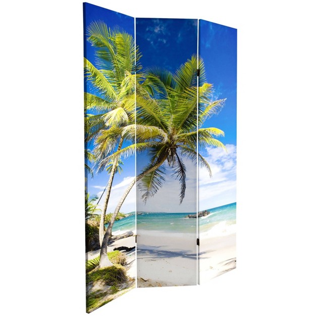 Double Sided Sunset Palms Canvas Room Divider Blue Oriental Furniture