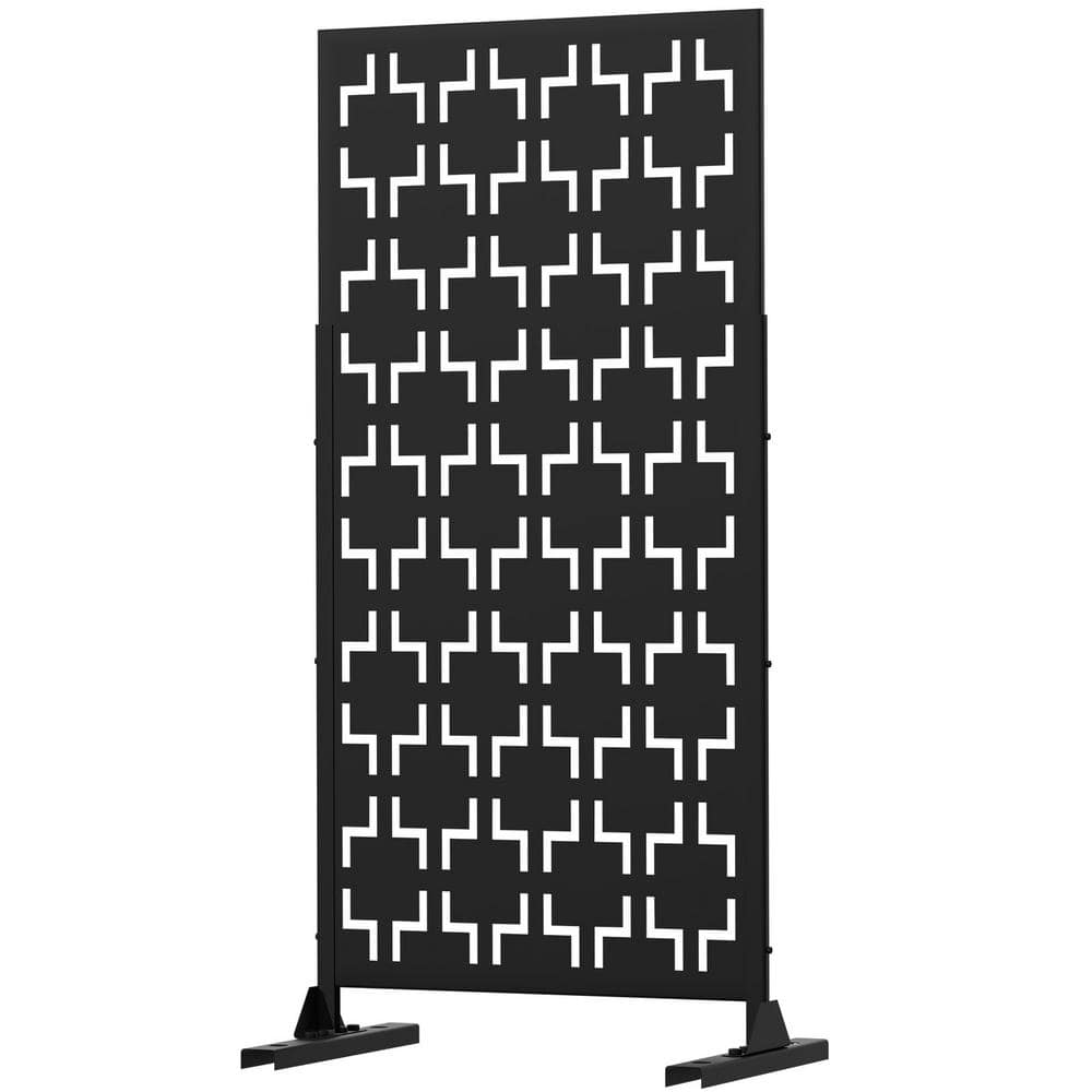 FENCY 47.2 in. H x 23.6 in. W Galvanized Metal Outdoor Privacy Screen Panel Garden Fence in Black HD-A-GE04018