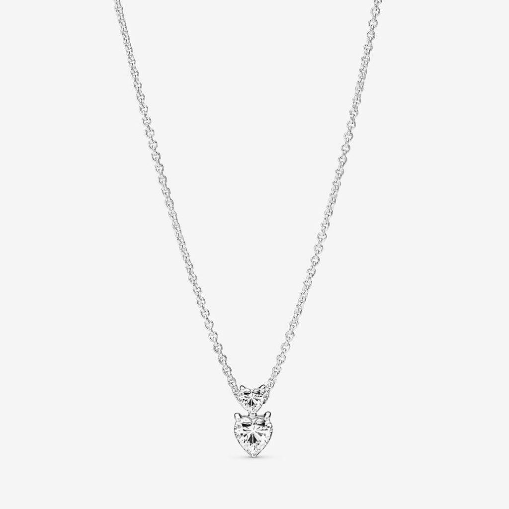 PANDORA  Double Heart Pendant Sparkling Collier Necklace