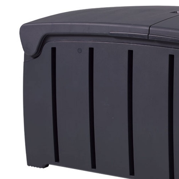 Strata Products Outdoor 85 Gallon 321l Garden Storage Box With Double Door Middle Opening Hinged Lid With Padlock Hole For Gardens And Patios Black