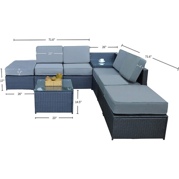 Mcombo Outdoor Patio Black Wicker Furniture Sectional Set 6085 8PC