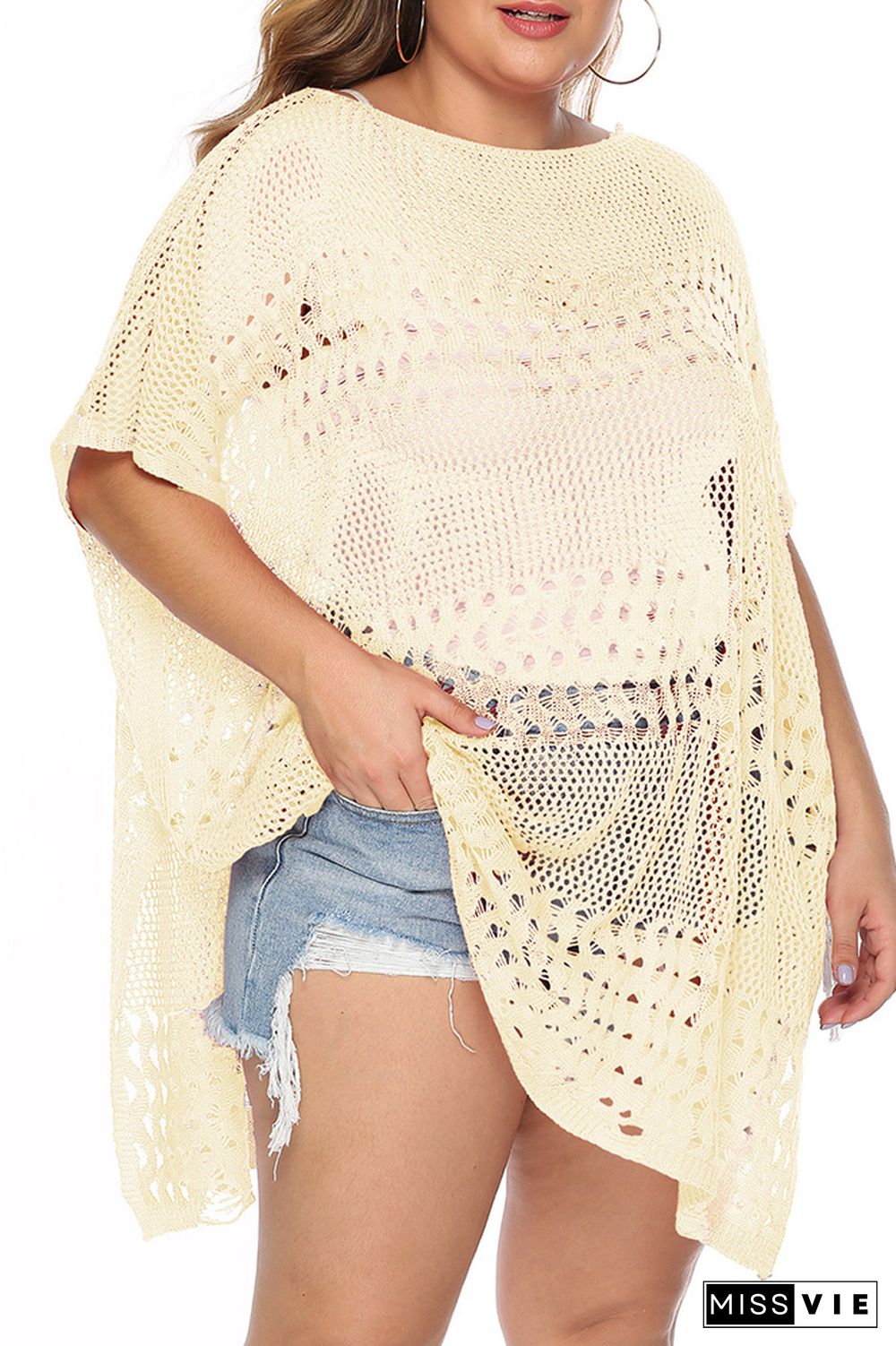 Plus Size Eyelet Beach Cover Up Kimono