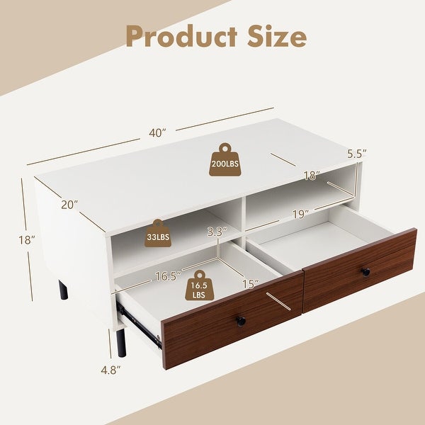 Gymax Coffee Table Modern Rectangle w/ Storage Shelf and Drawers Living