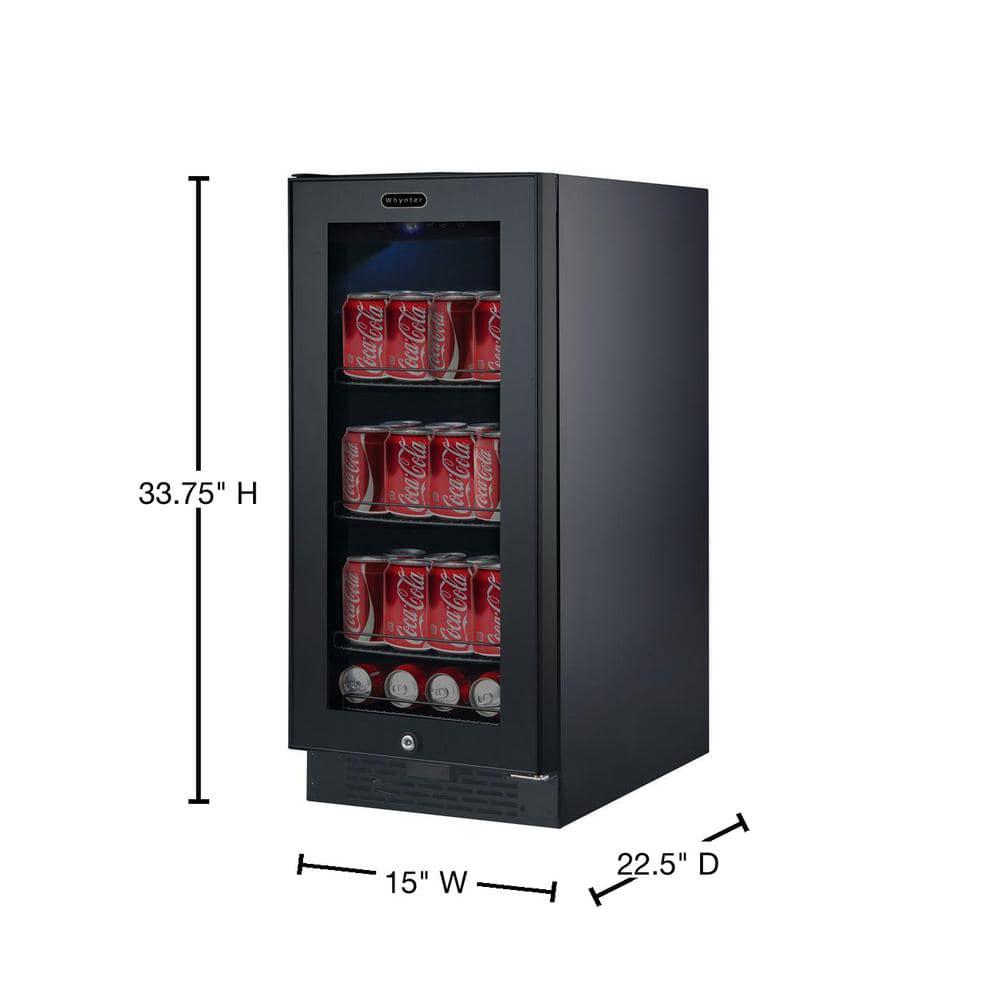 Whynter BuiltIn Black Glass 80Can 12 oz  33Bottle Capacity 30 cu ft Beverage Refrigerator Cooler