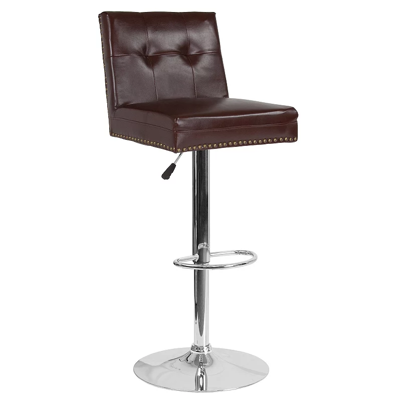 Emma and Oliver Adjustable Tufted Accent Trimmed Back Barstool-Brown LeatherSoft