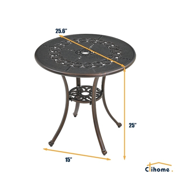 Clihome 3Piece Outdoor Cast Aluminum Bistro Set with Umbrella Hole