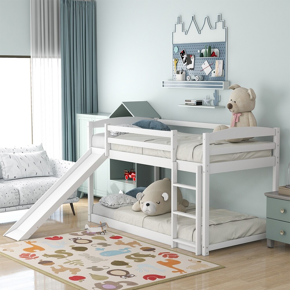 Merax Wood Twin over Twin Bunk Bed with Slide and Ladder for Kids