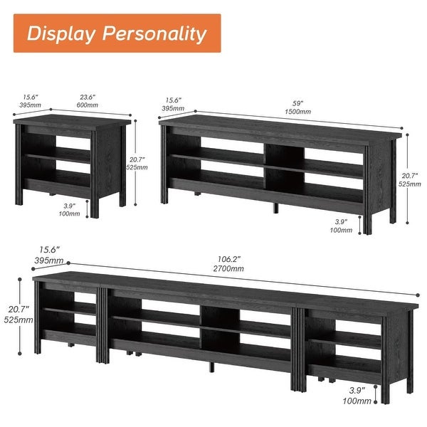 Black TV Stand for 75/85/100 Inch TV， Television Stand and End Table Set