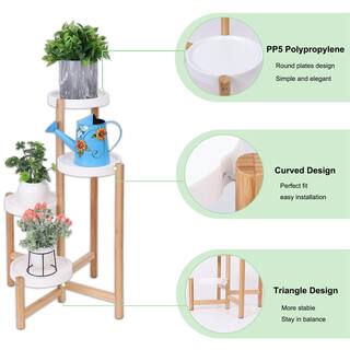 AESOME 4-Tier Bamboo Plant Stand 31.5 in. Tall Flower Pot Display Shelf Holder Nordic Style Wooden Rack with White Shelves HJ456L