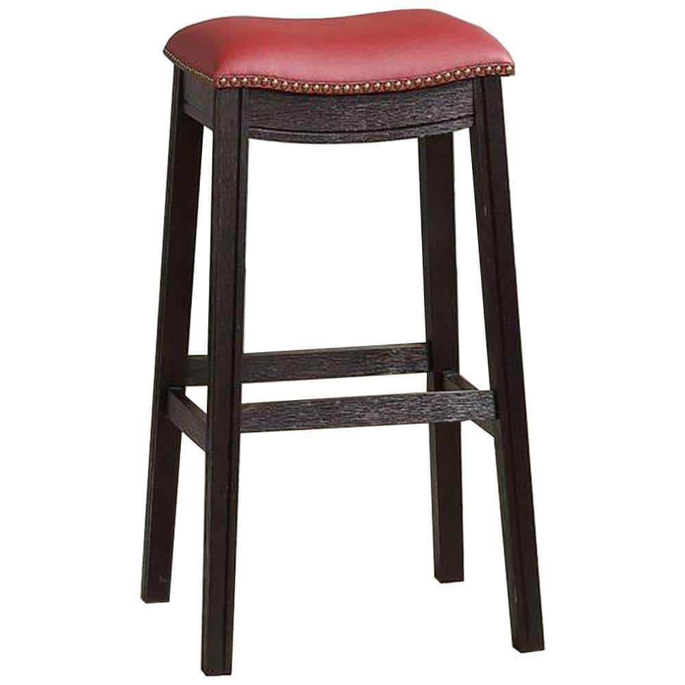 Benjara 29 in. H Gray and Red Wooden Bar Stool with Upholstered Cushion Seat (Set of 2) BM233108