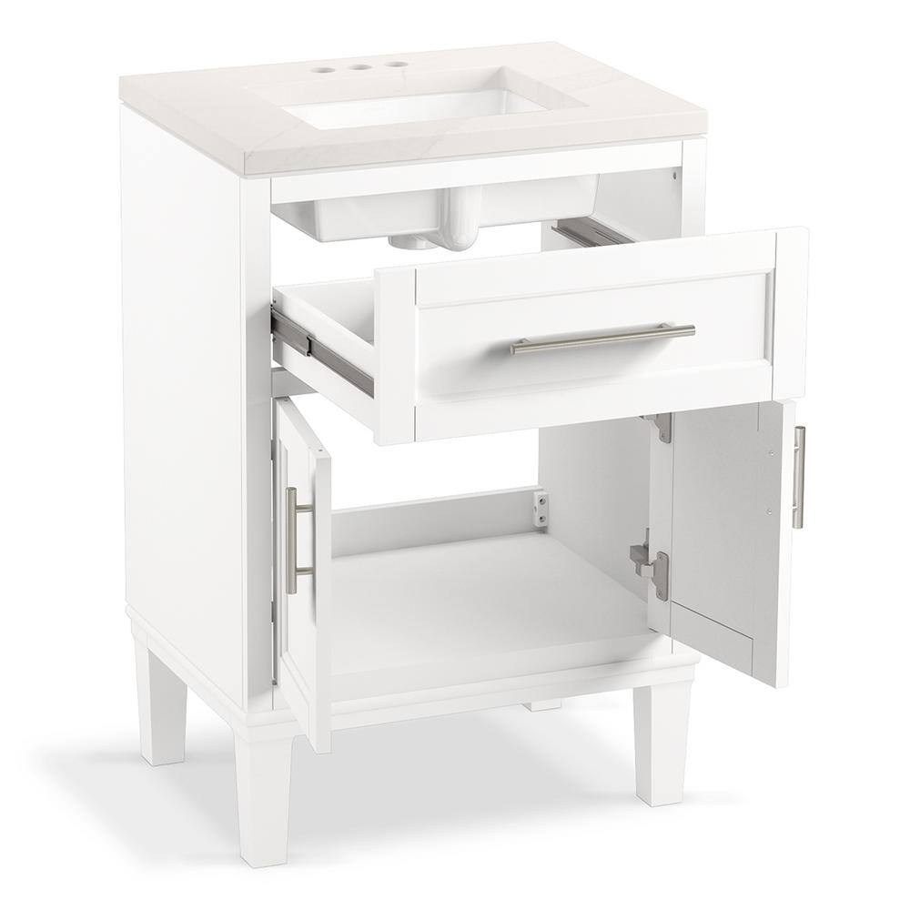 KOHLER Chesil 24 in. W x 18.64 in. D x 36.14 in. H Bathroom Vanity in White with Bianco Bella Top R35902-ASB-0