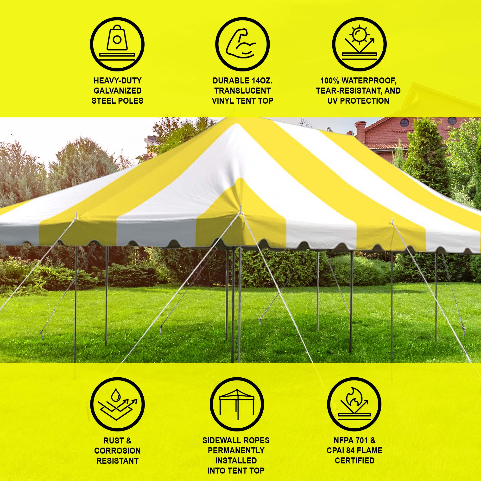 Party Tents Direct Weekender Outdoor Canopy Pole Tent, Yellow, 20 ft x 30 ft