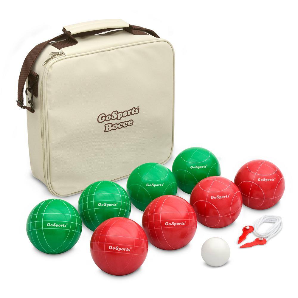 GoSports 100 mm Regulation Bocce Set with 8 Balls Pallino Portable Carry Case and Measuring Rope - Premium Official Size Set BOCCE-100-01