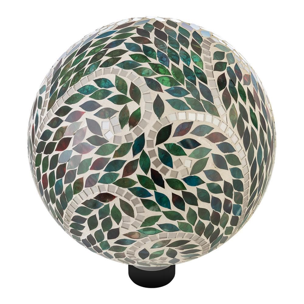 Alpine Corporation 10 in. Dia Indoor/Outdoor Glass Mosaic Scroll Pattern Gazing Globe Yard Decoration HGY286