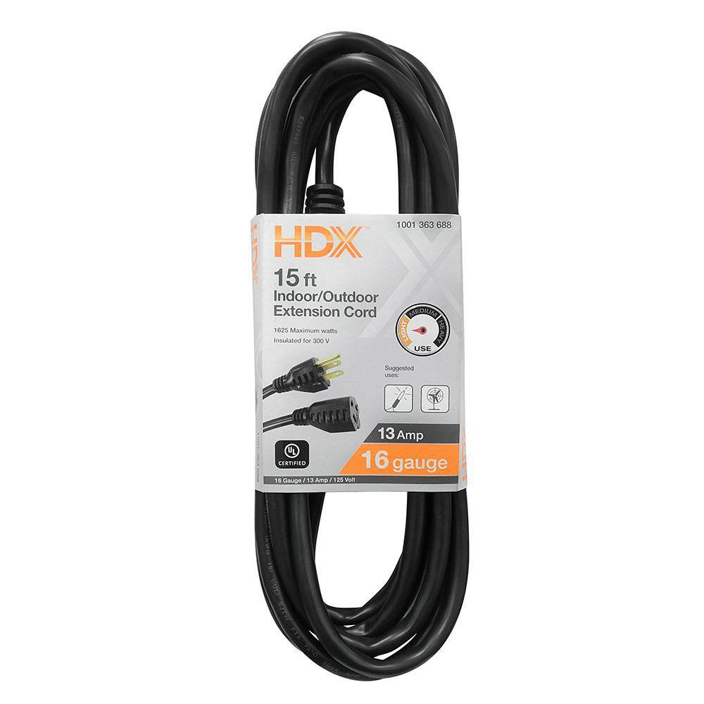 HDX 15 ft. 163 Light Duty IndoorOutdoor Extension Cord Black EXB-16315