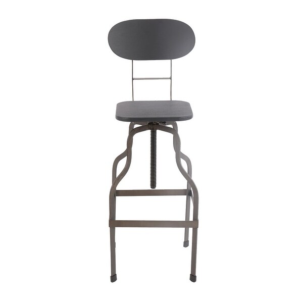 Industrial Style Wooden Swivel Bar Stool With Curved Metal Base - Gray - 36 H x 14 W x 14 L Inches