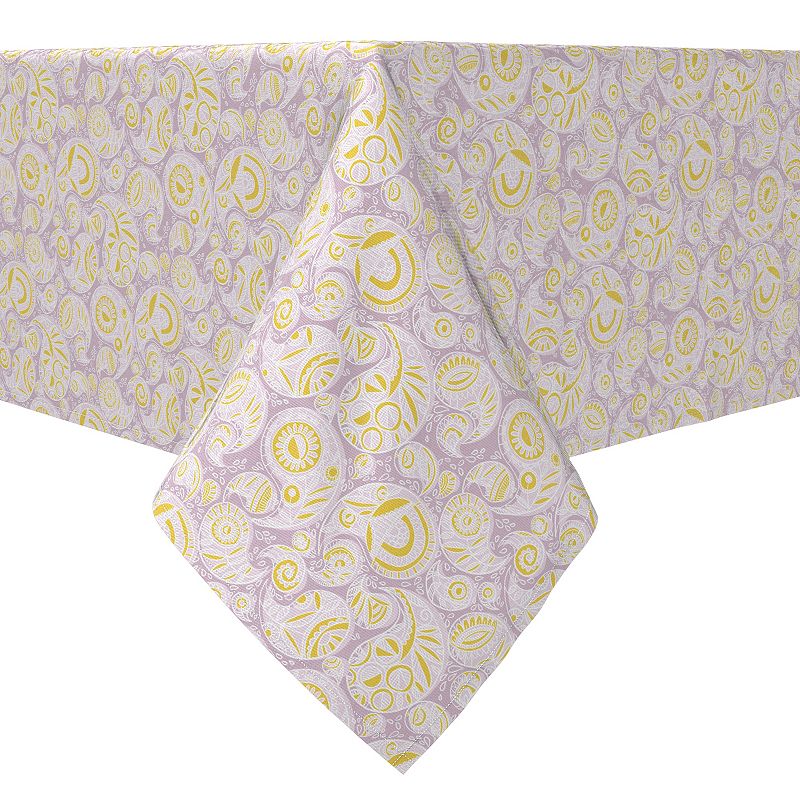 Square Tablecloth， 100% Cotton， 60x60， Yellow and Purple Doodles