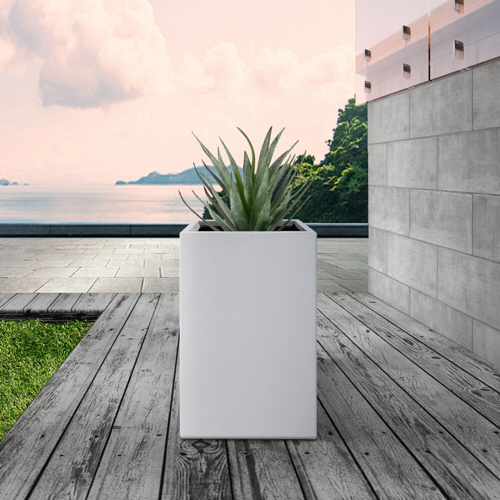 Kante Square Lightweight Concrete and Weather Resistant Fiberglass Indoor Outdoor Tall Planter with Drainage Hole