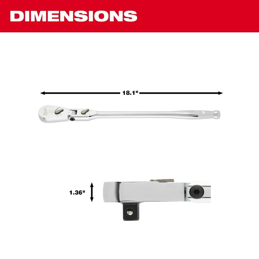 Milwaukee 1/2" Drive 18" Flex Head Ratchet 48-22-9052 from Milwaukee