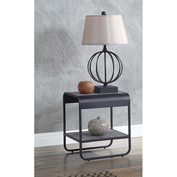 One Open Shelf Rectangular End Table with Metal Frame in Concrete Gray and Black