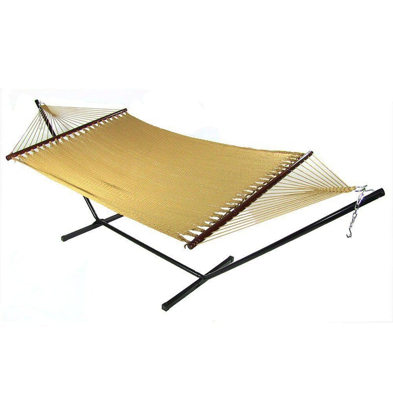 Ultimate Patio Soft-Spun Woven Rope Double Hammock w/ 15-Foot Black Stand