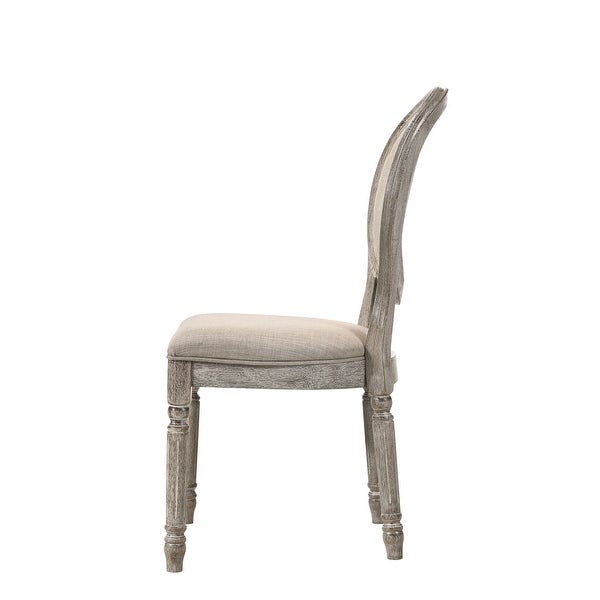 Faustine Side Chair， Tan Fabric and Salvaged Light Oak Finish