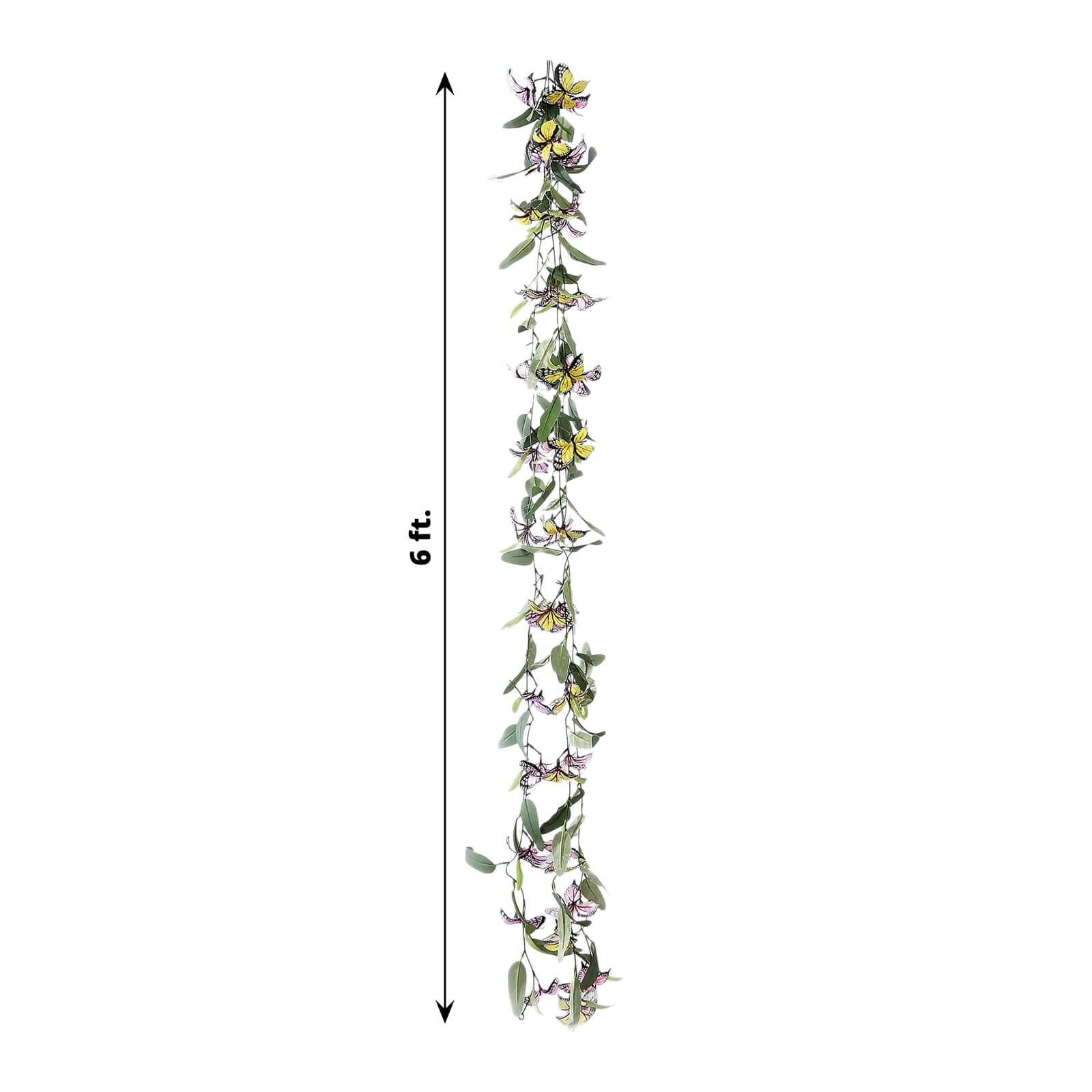 3 Pack Faux Butterfly Flowers Garland with Willow Greenery Leaves, Artificial Garland Vines - 6ft